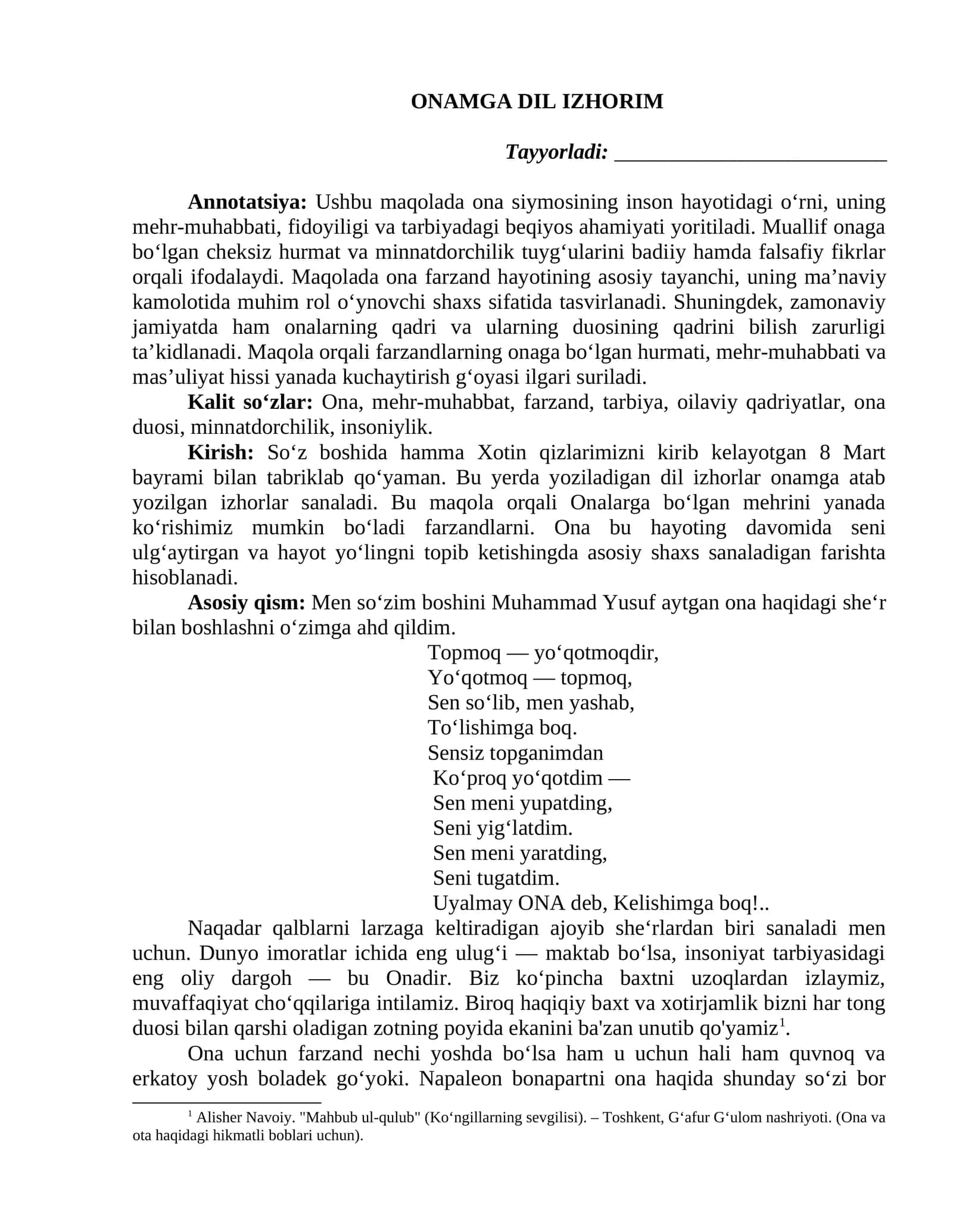 Onamga dil izhorim maqola 1