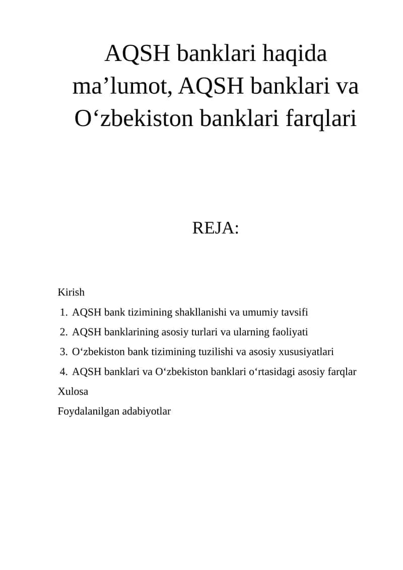 AQSH banklari va O‘zbekiston banklari farqlari 1