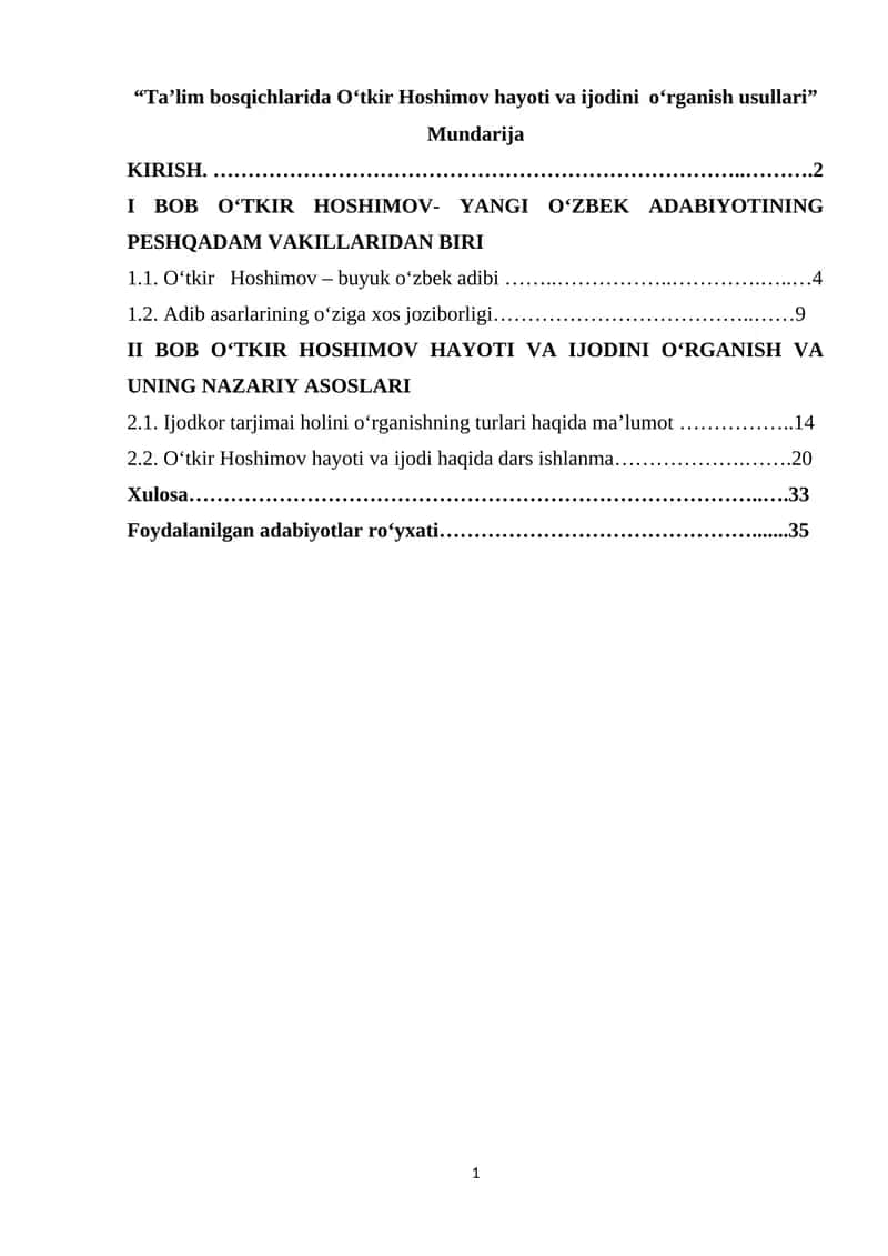 Ta’lim bosqichlarida Oʻtkir Hoshimov hayoti va ijodini oʻrganish usullari 1