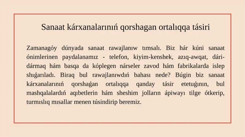 Sanaat kárxanalarınıń qorshagan ortalıqqa tásiri 1
