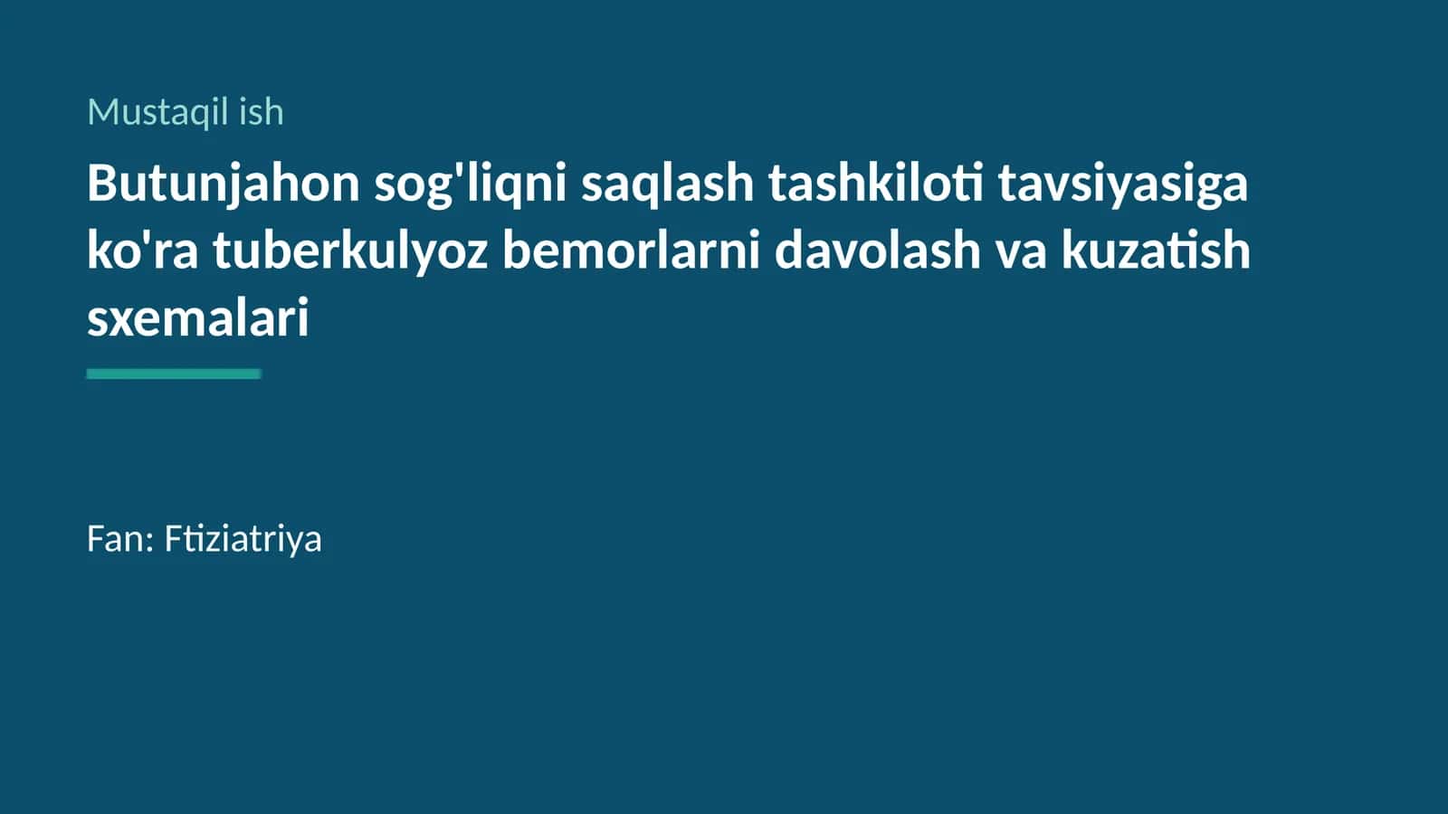 Tuberkulyoz bemorlarini davolash va kuzatish sxemalari 1