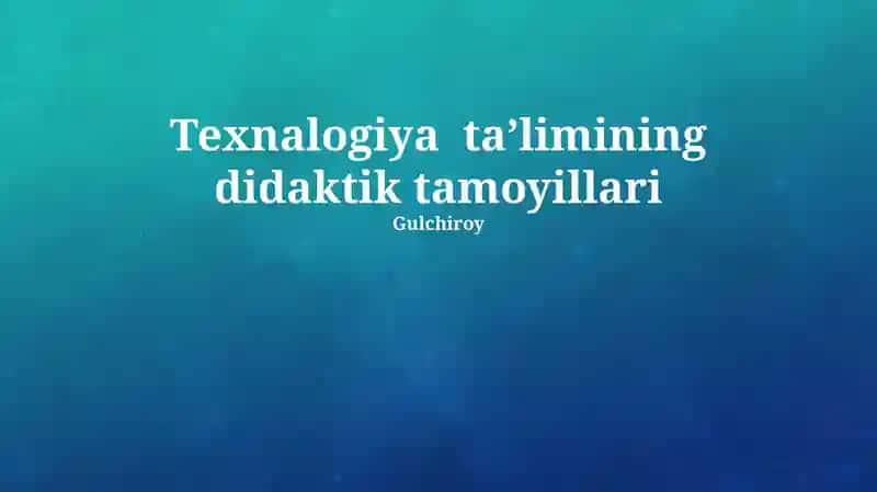 Texnalogiya taʼlimining didaktik tamoyillari