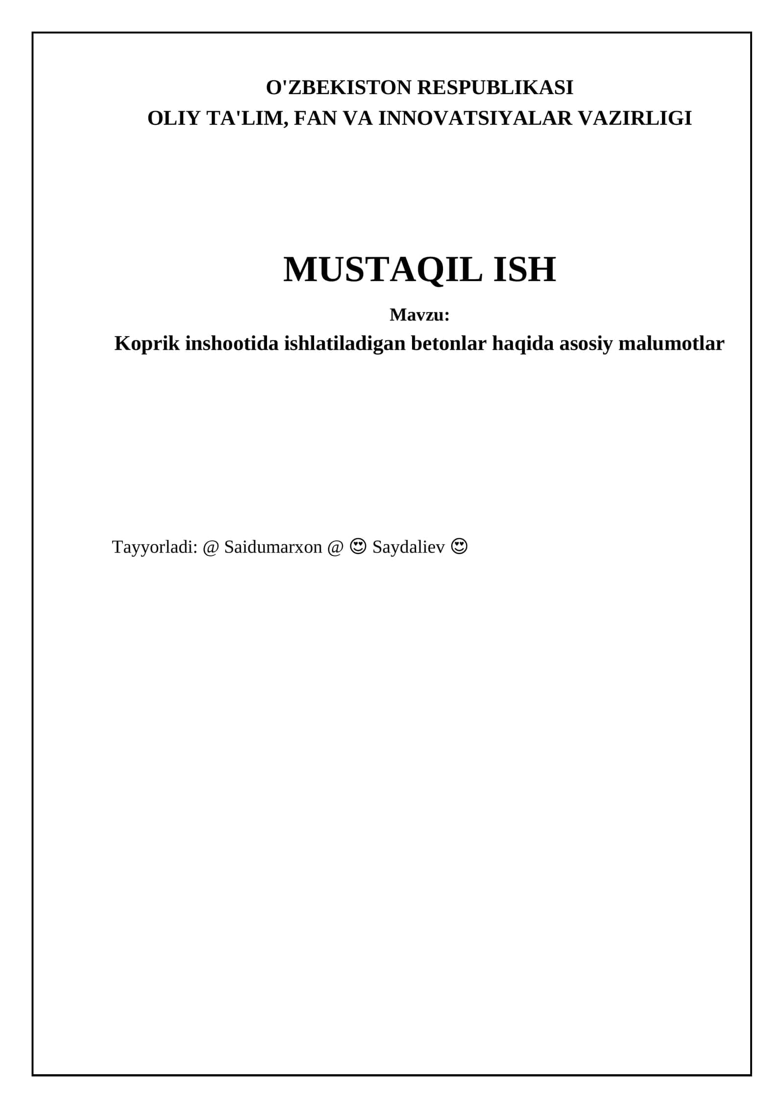 Koprik inshootida ishlatiladigan betonlar haqida asosiy malumotlar 1