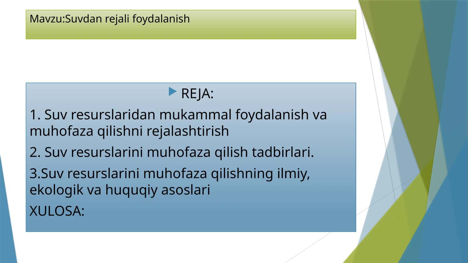 Suvdan reja foydalanish 1