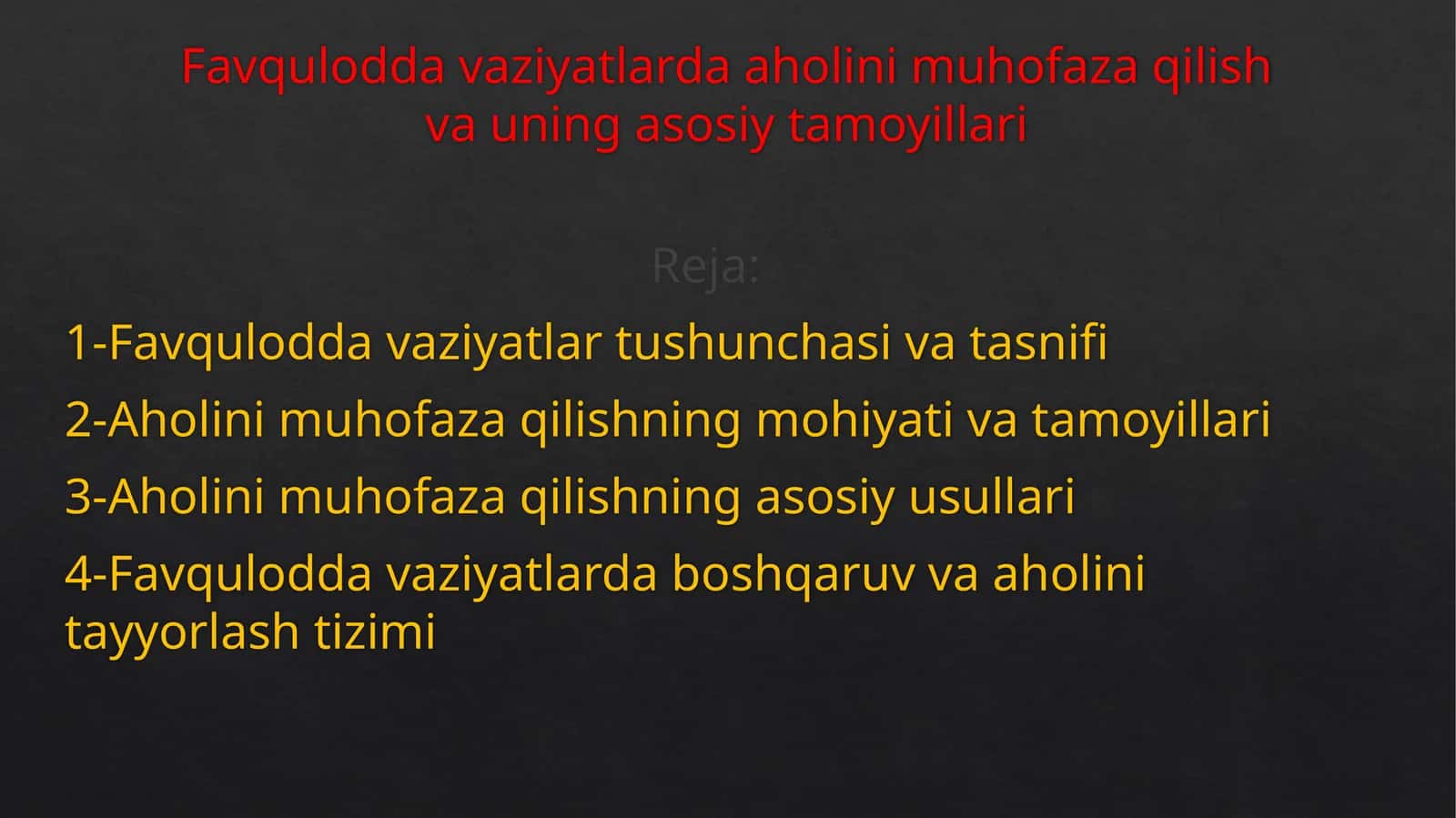 Favqulodda vaziyatlarda aholini muhofaza qilish va uning asosiy tamoyillari 1