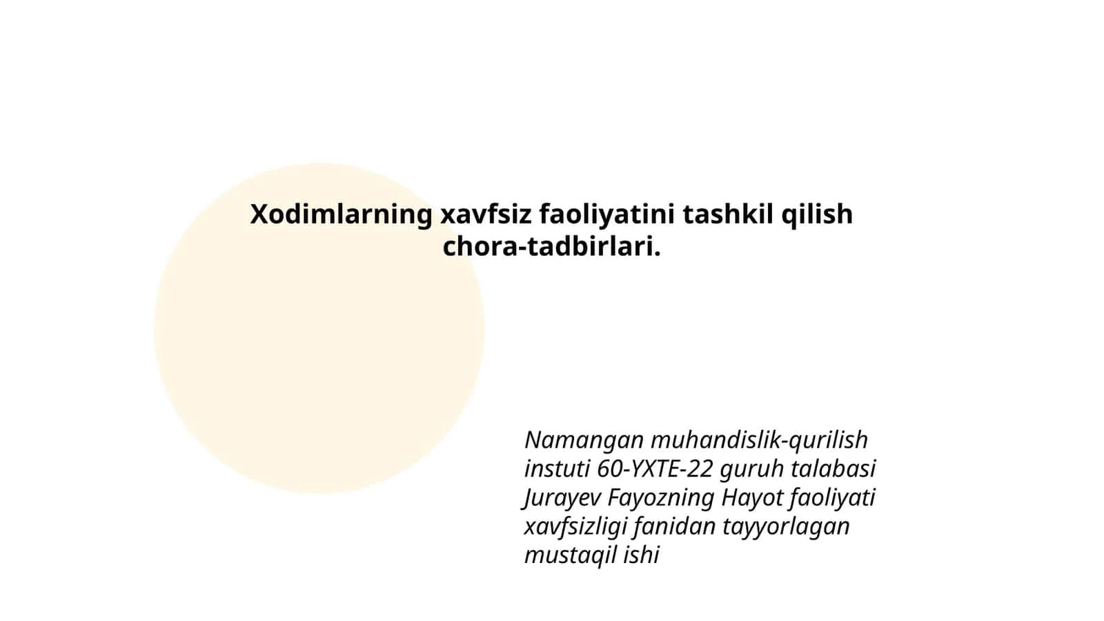 Hayot faoliyati xavfsizligi fanidan tayyorlagan mustaqil ish 1