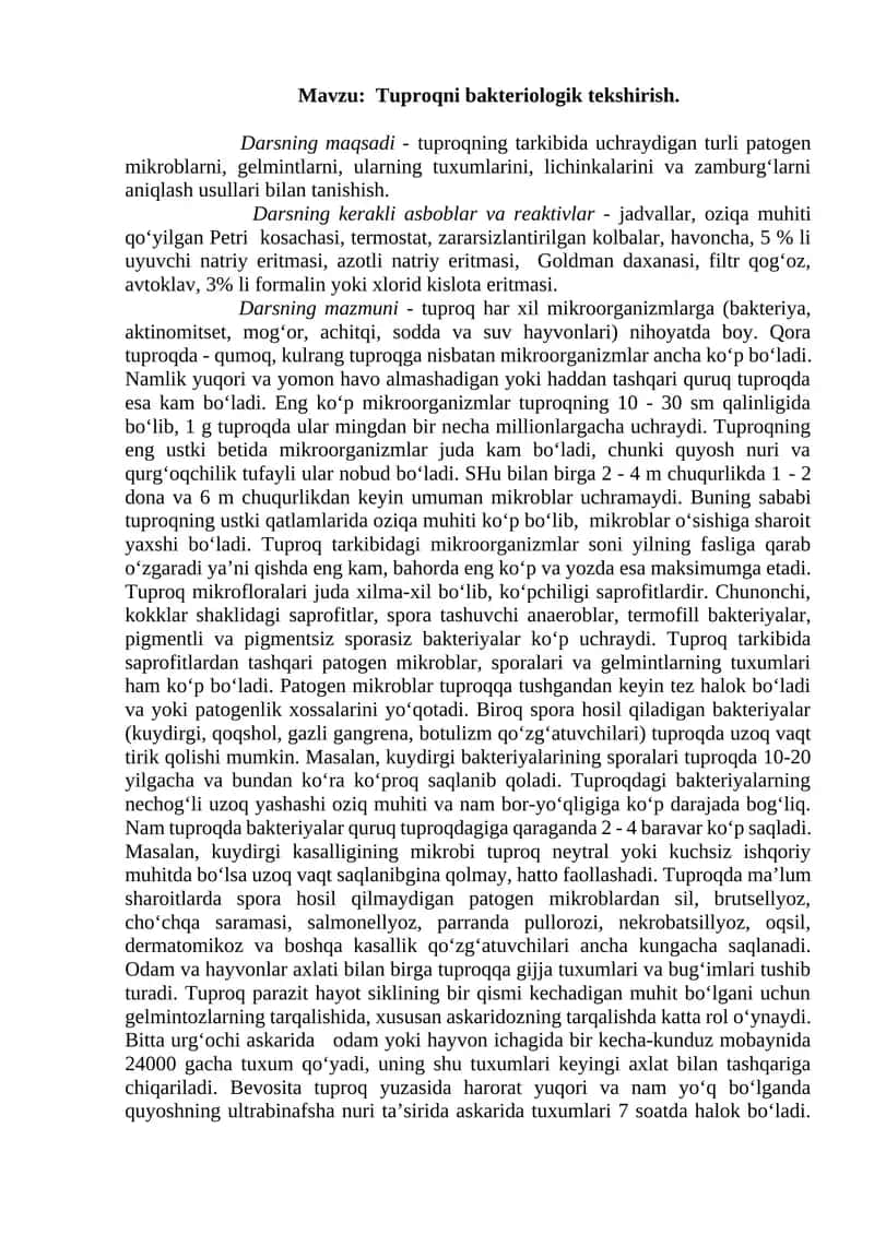 Tuproqni bakteriologik tekshirish 1