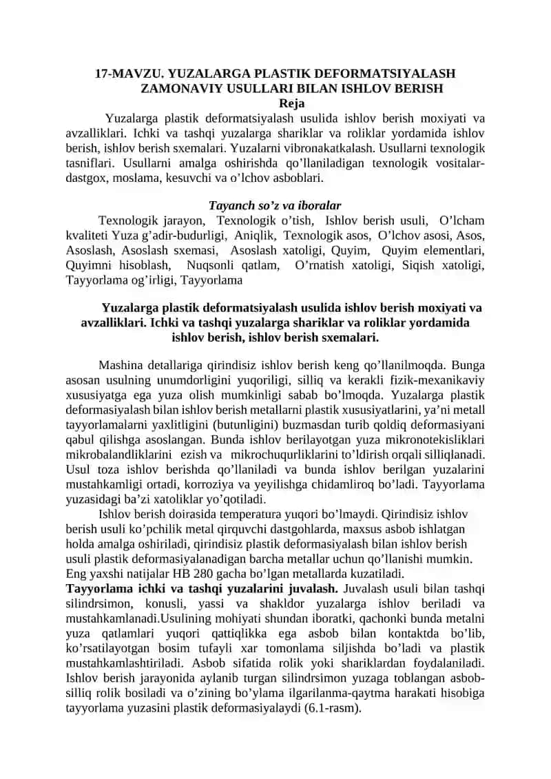 YUZALARGA PLASTIK DEFORMATSIYALASH ZAMONAVIY USULLARI BILAN ISHLOV BERISH