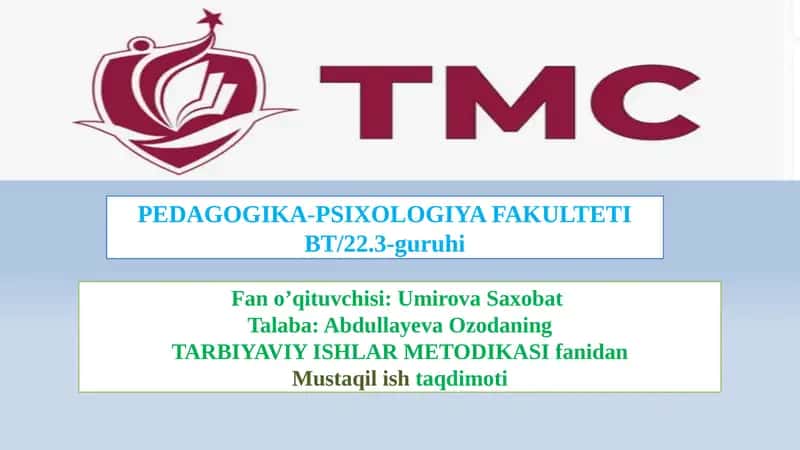 TARBIYAVIY ISHLAR METODIKASI 1