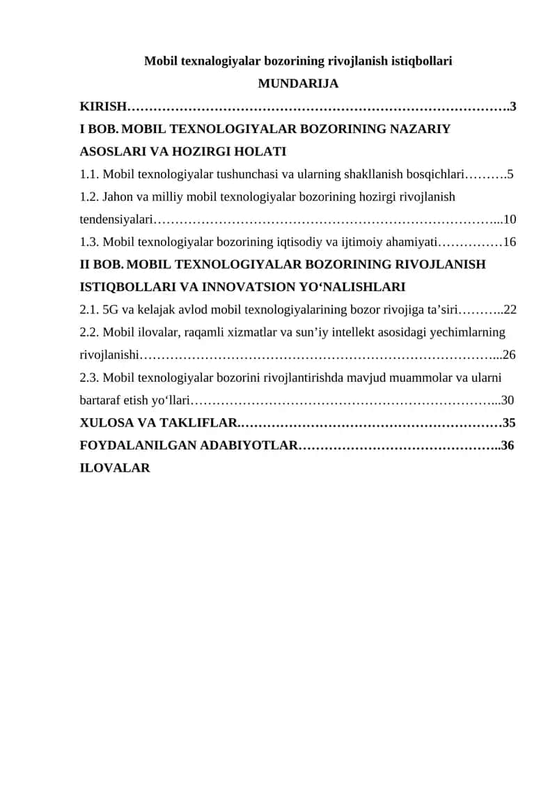 Mobil texnalogiyalar bozorining rivojlanish istiqbollari 1