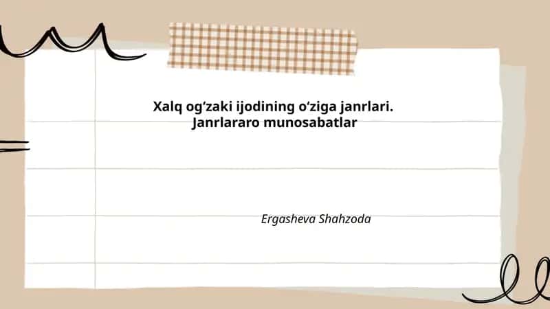 Xalq ogʻzaki ijodining oʻziga janrlari 1
