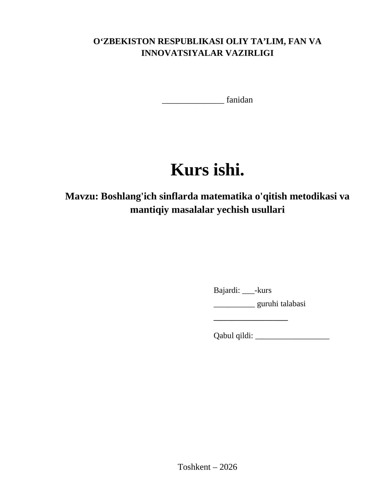 Boshlang'ich sinflarda matematika o'qitish metodikasi va mantiqiy masalalar yechish usullari 1