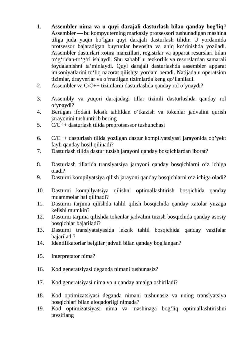 Assembler dasturlari 1