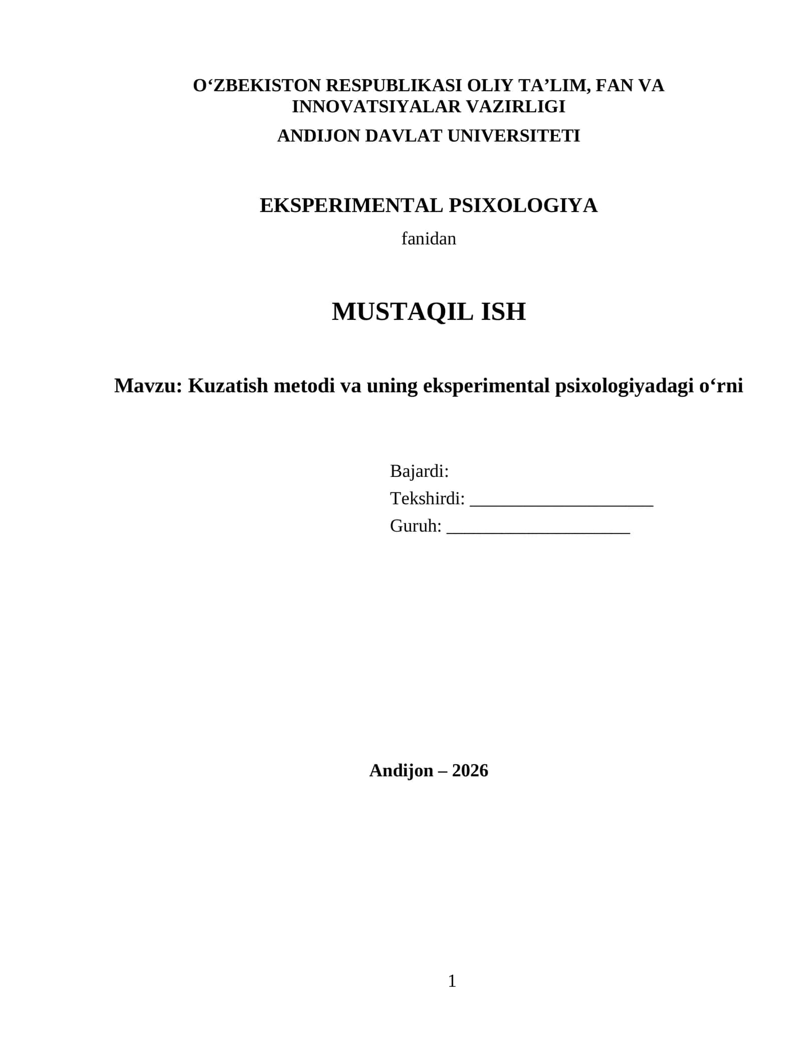 Eksperimental psixologiya kuzatish 1