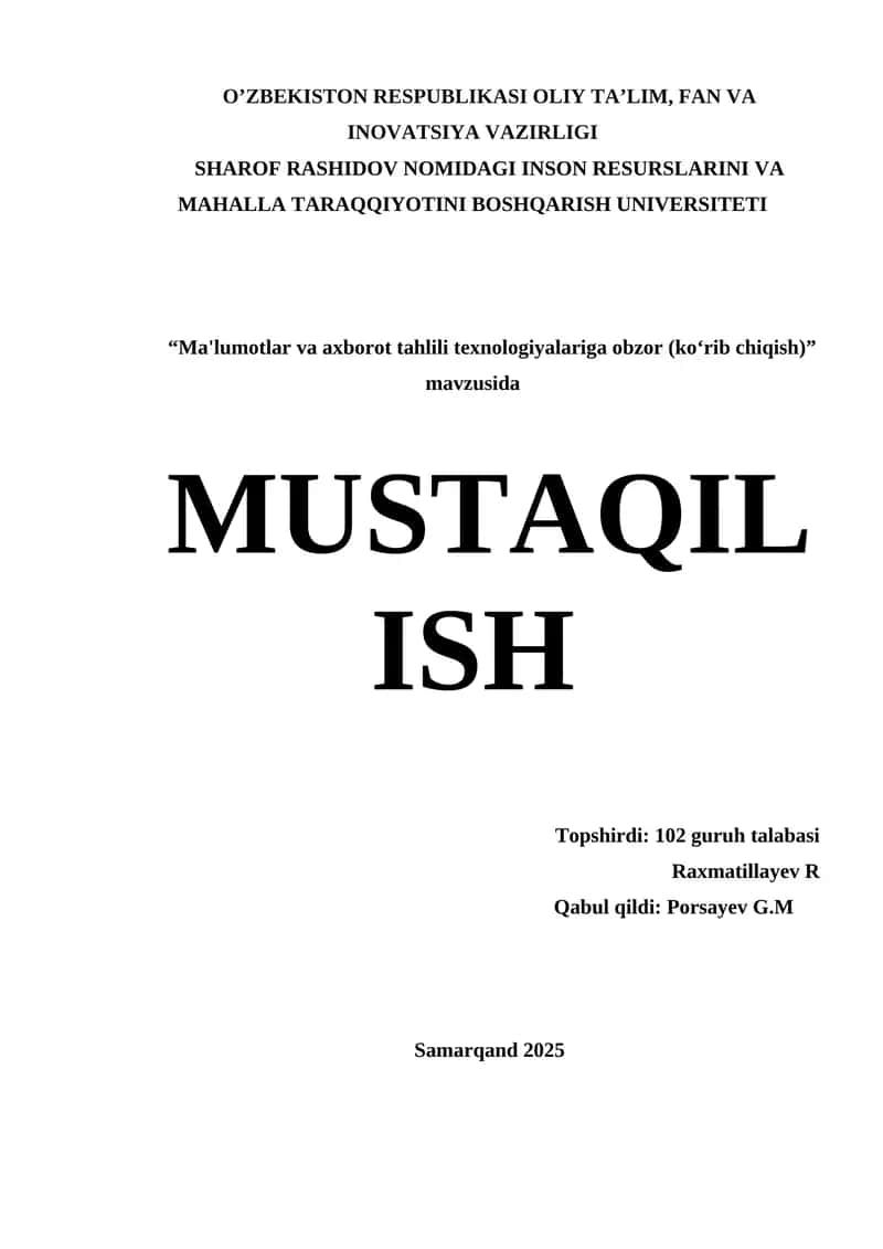 "Ma'lumotlar va axborot tahlili texnologiyalariga obzor (ko‘rib chiqish)" 1