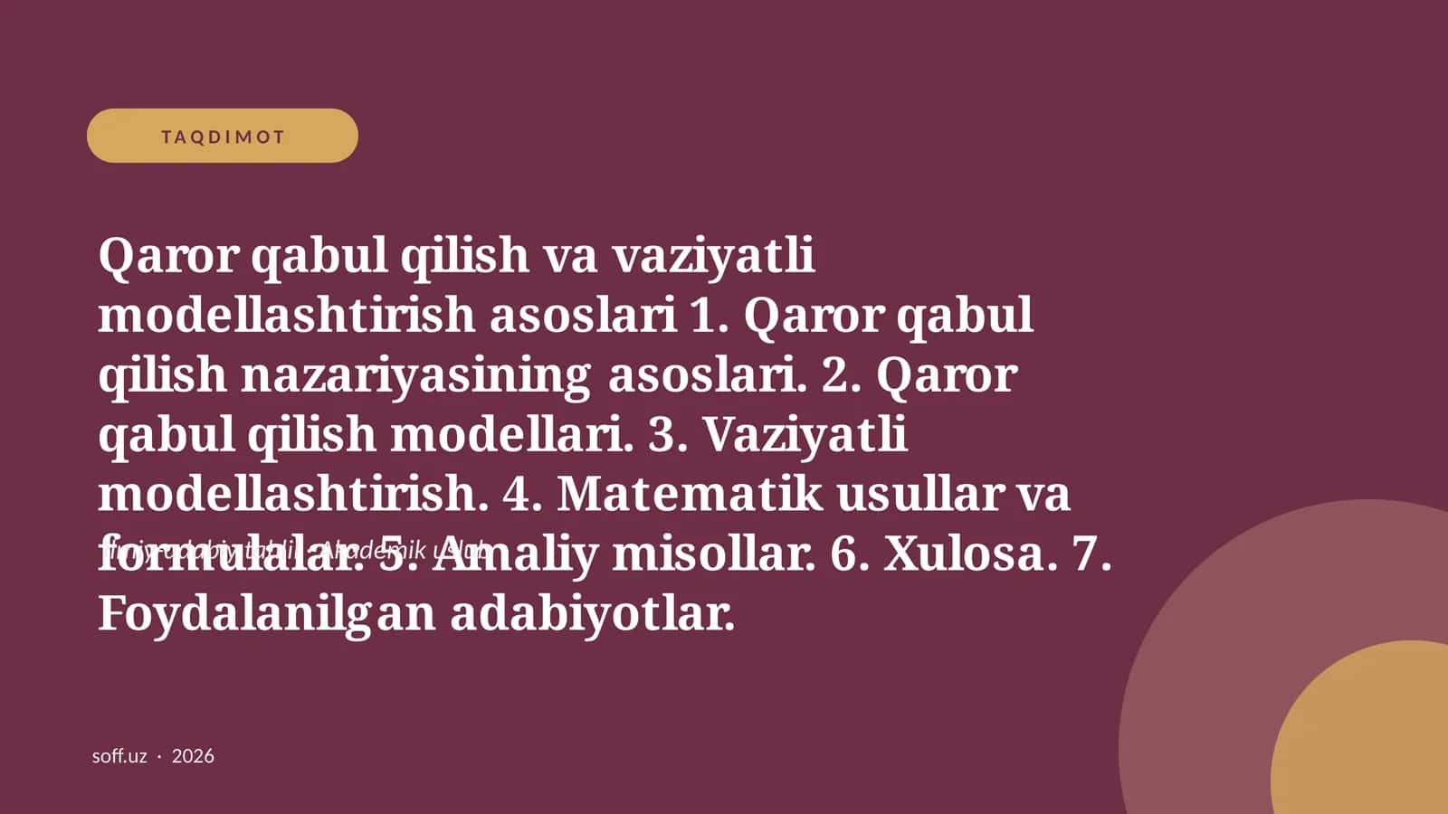 Qaror qabul qilish va vaziyatli modellashtirish asoslari 1