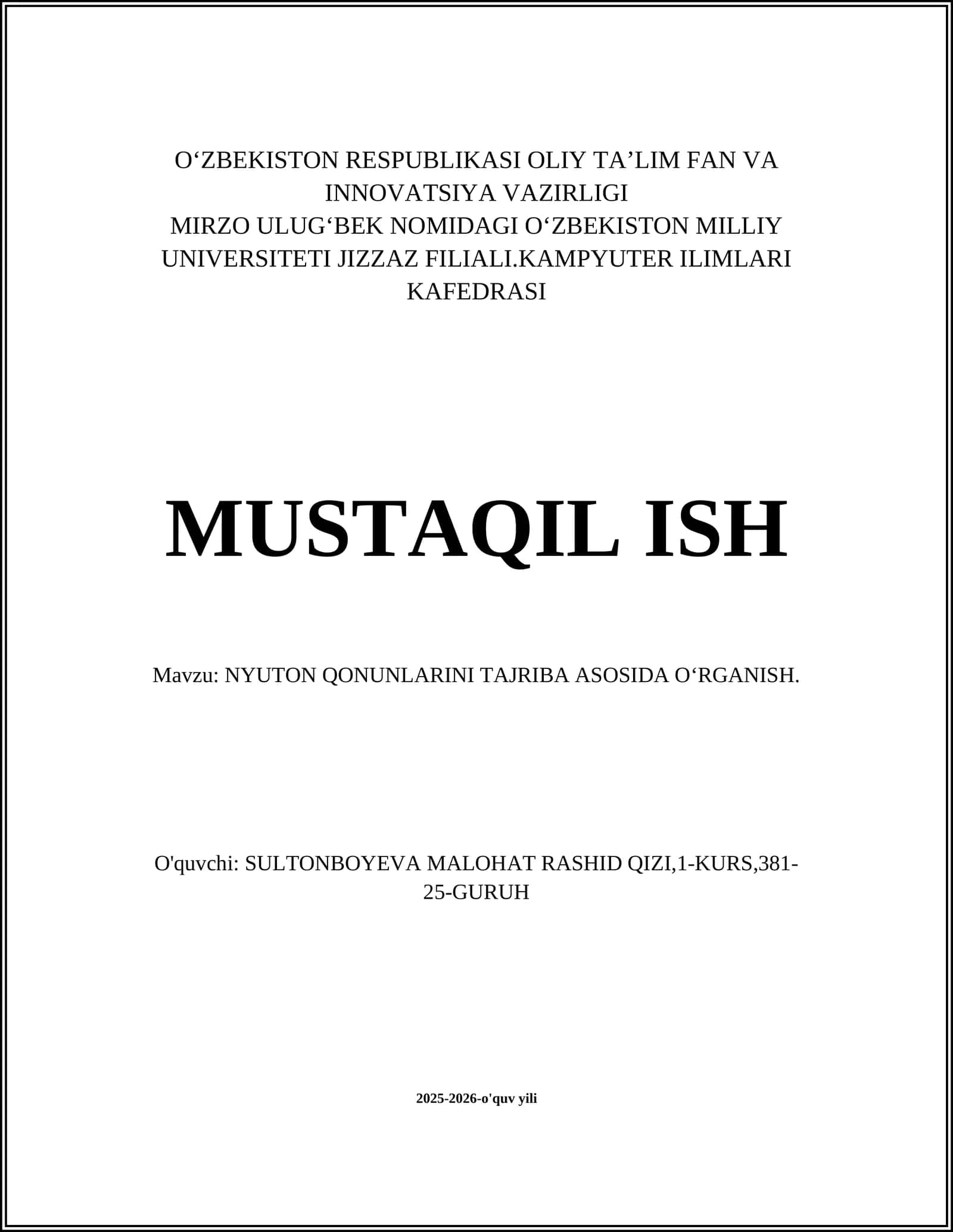 NYUTON QONUNLARINI TAJRIBA ASOSIDA OʻRGANISH 1