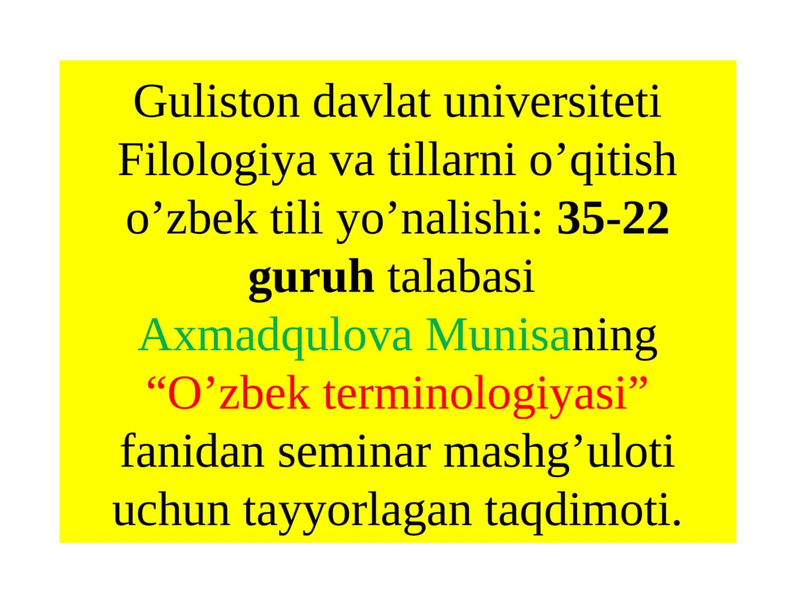 “O’zbekterminologiyasi” fanidan seminar mashg’uloti 1