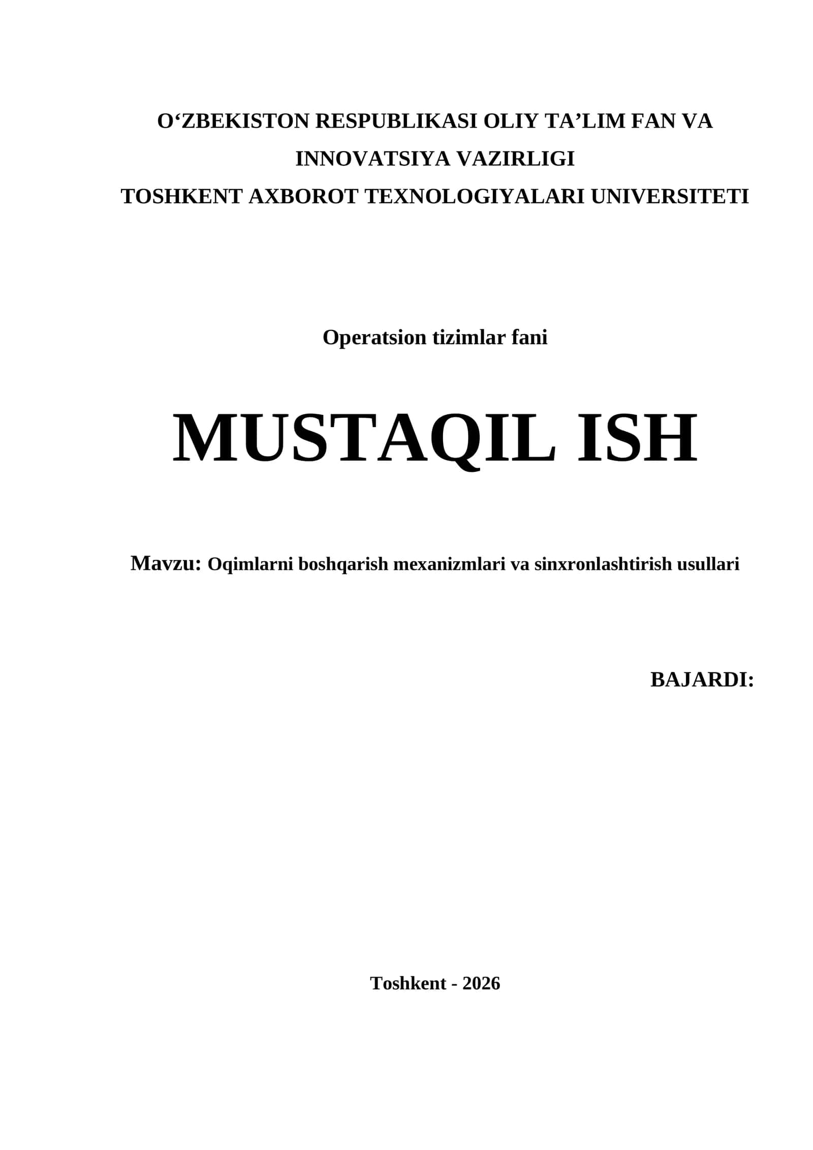 Oqimlarni boshqarish mexanizmlari va sinxronlashtirish usullari 1