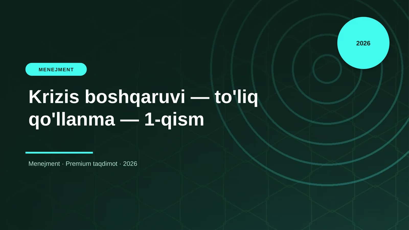 Krizis boshqaruvi — to'liq qo'llanma — 1-qism 1