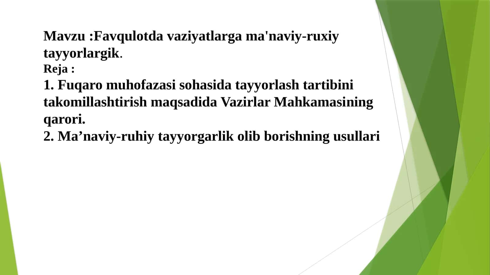 Favqulotda vaziyatlarga ma'naviy-ruxiy tayyorlargik 1
