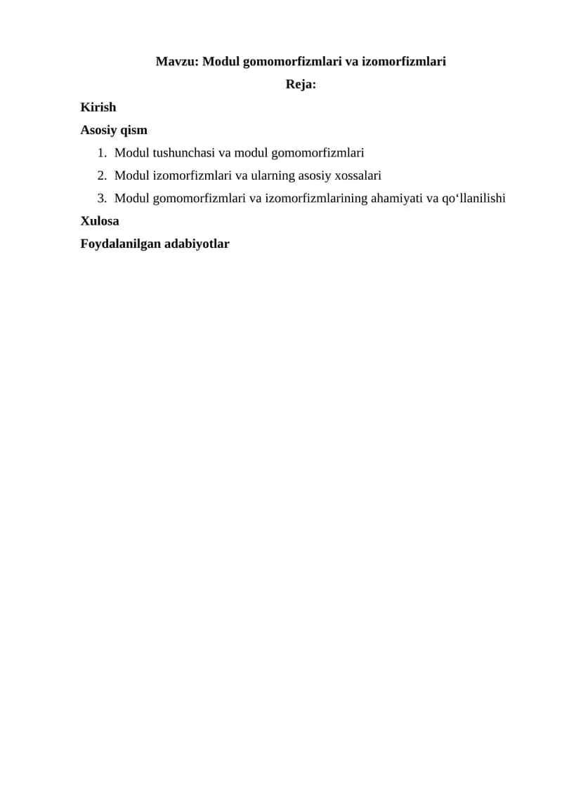 Modul gomomorfizmlari va izomorfizmlari 1