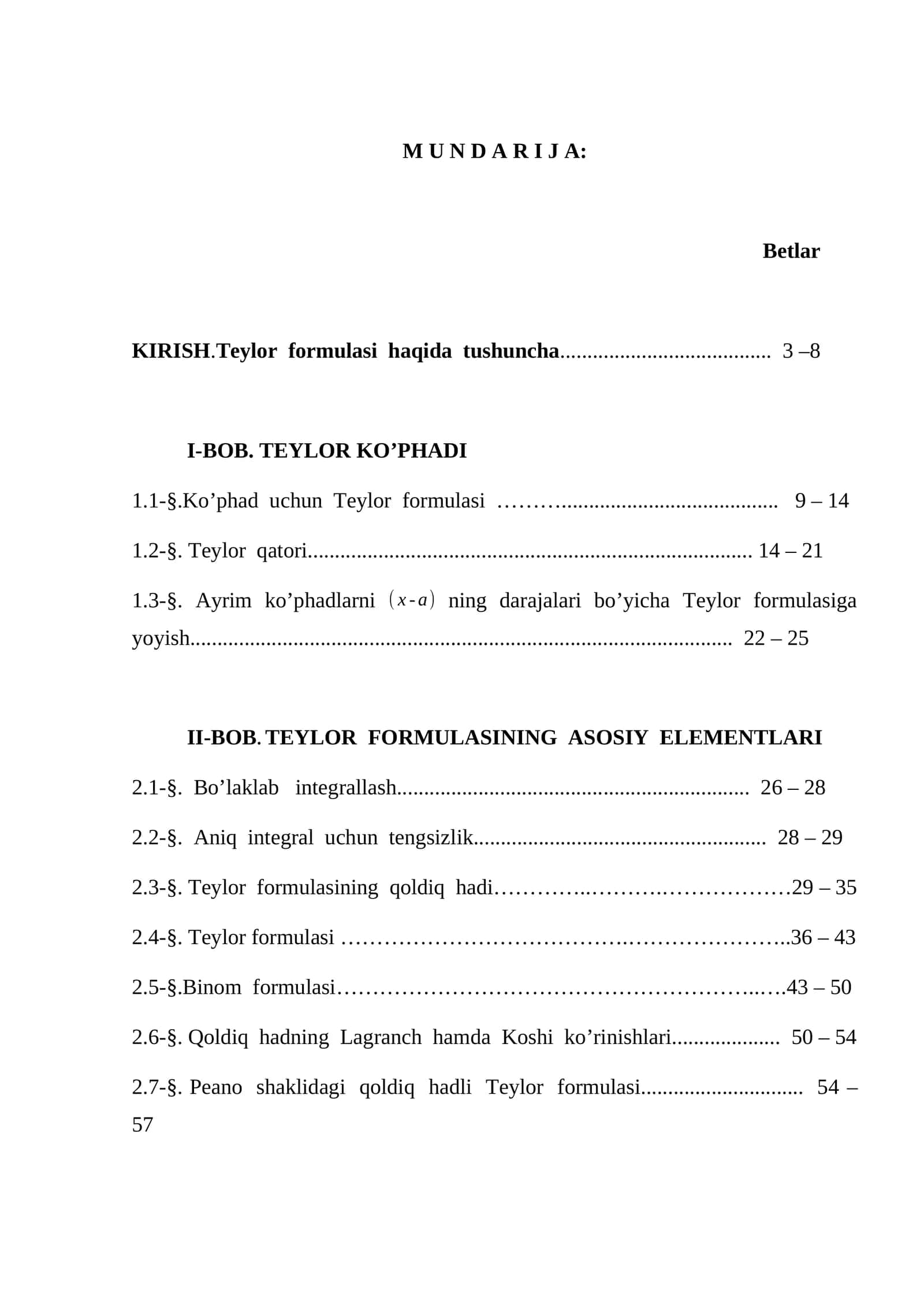 Teylor formulasi haqida tushuncha 1
