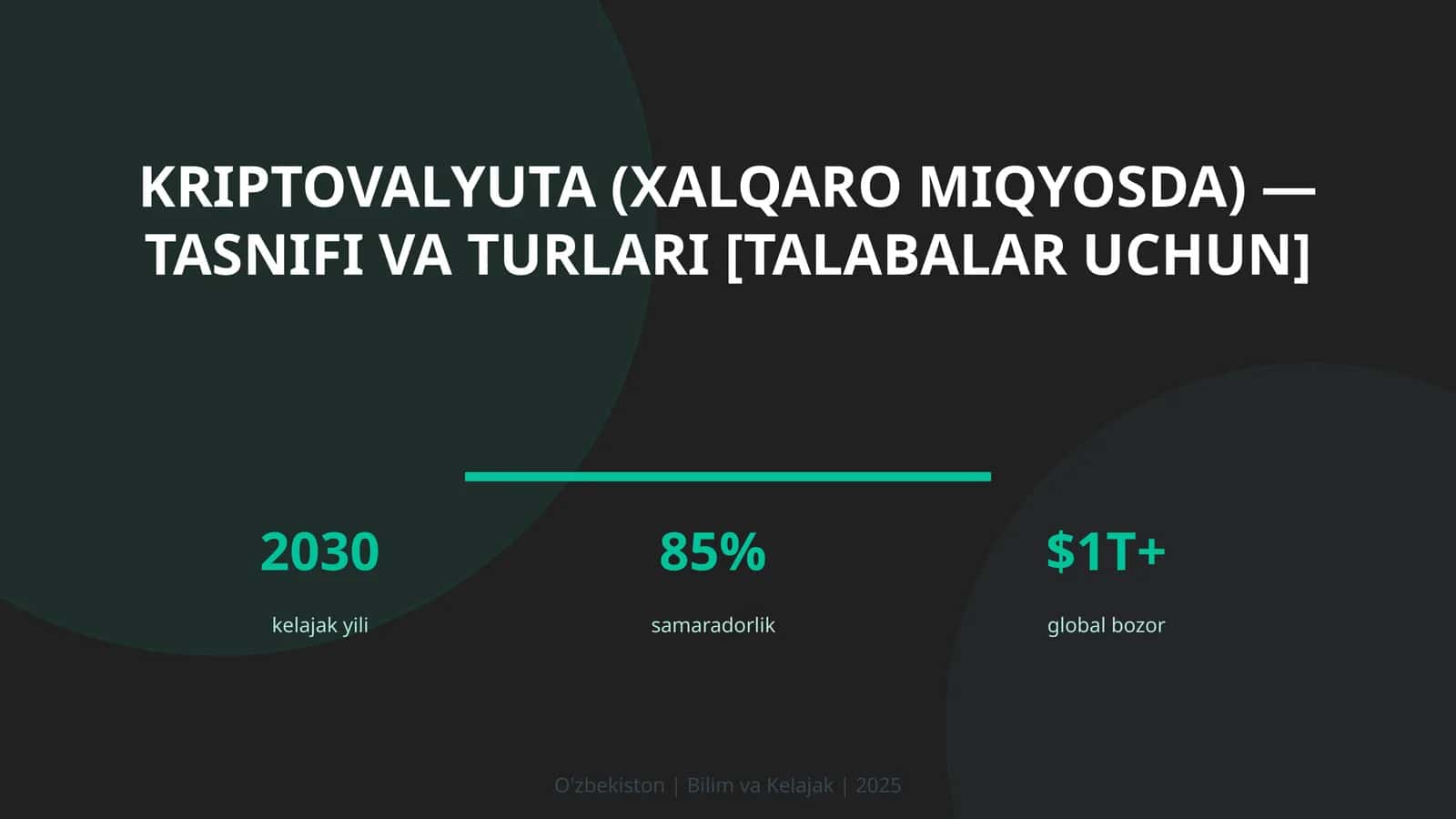 KRIPTOVALYUTA (XALQARO MIQYOSDA) — TASNIFI VA TURLARI [TALABALAR UCHUN] 1