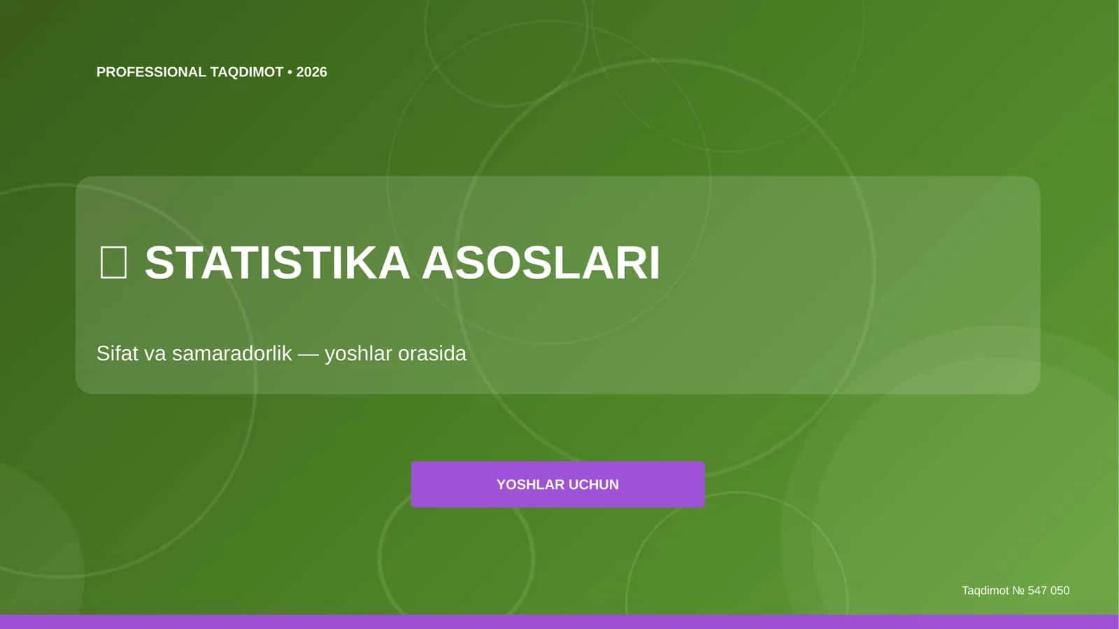 Statistika asoslari: sifat va samaradorlik (yoshlar orasida) [yoshlar uchun] 1