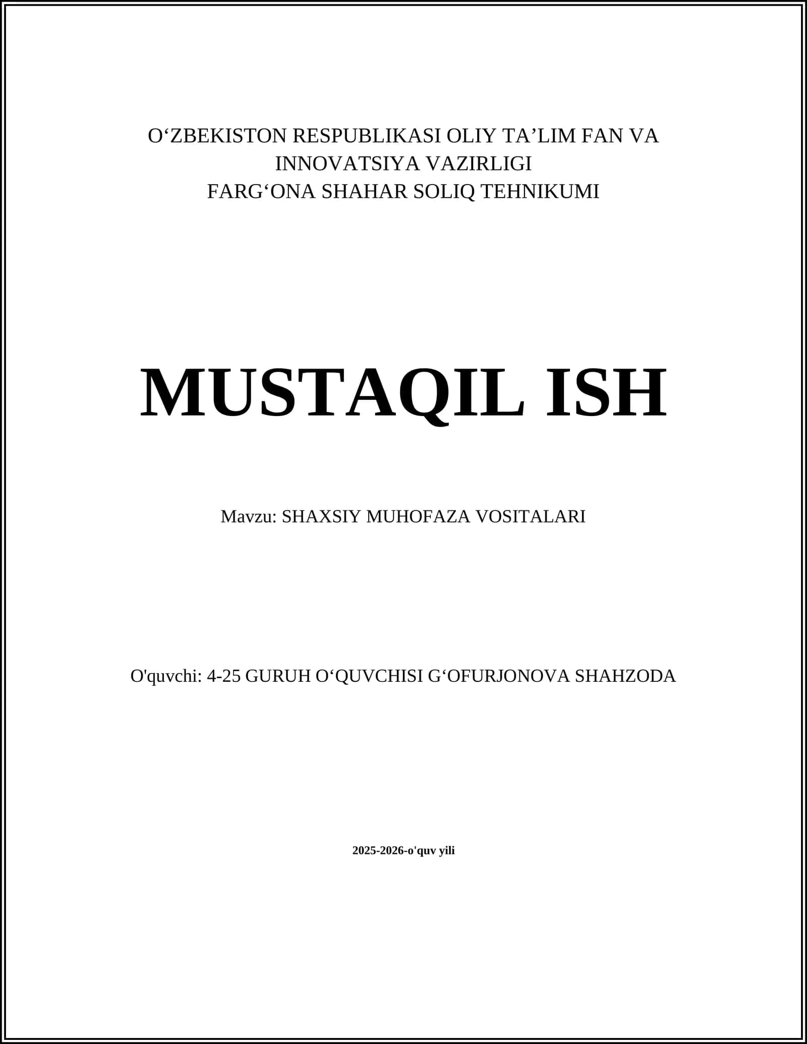 SHAXSIY MUHOFAZA VOSITALARI 1