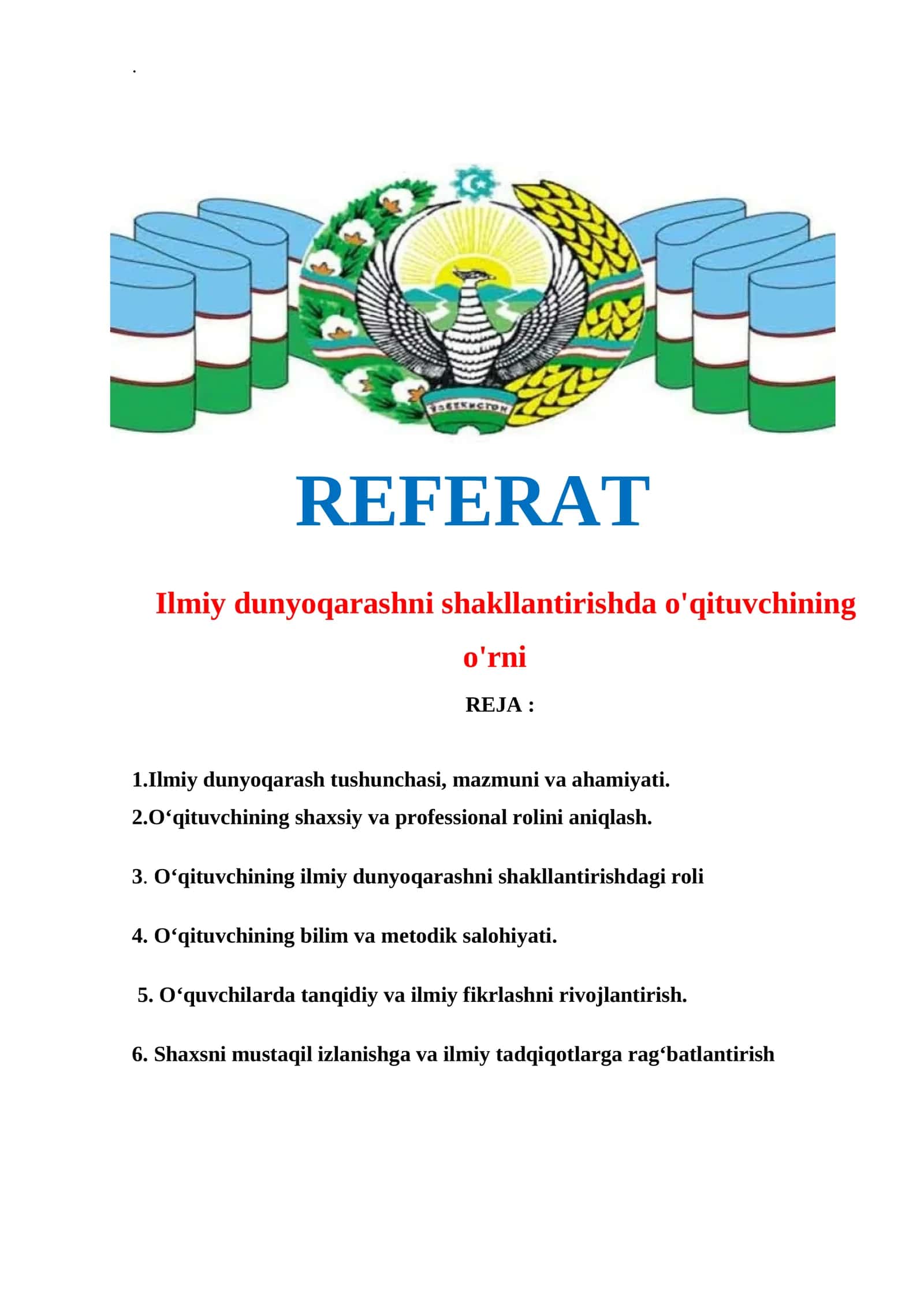 Ilmiy dunyoqarashni shakllantirishda o'qituvchining o'rni 1