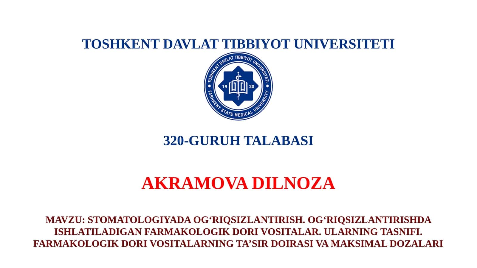 STOMATOLOGIYADA OG'RIQSIZLANTIRISH 1