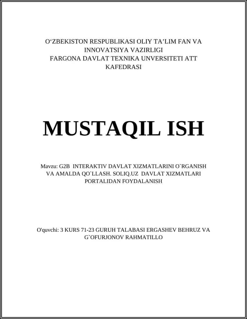 G2B INTERAKTIV DAVLAT XIZMATLARINI O`RGANISH VA AMALDA QO`LLASH 1