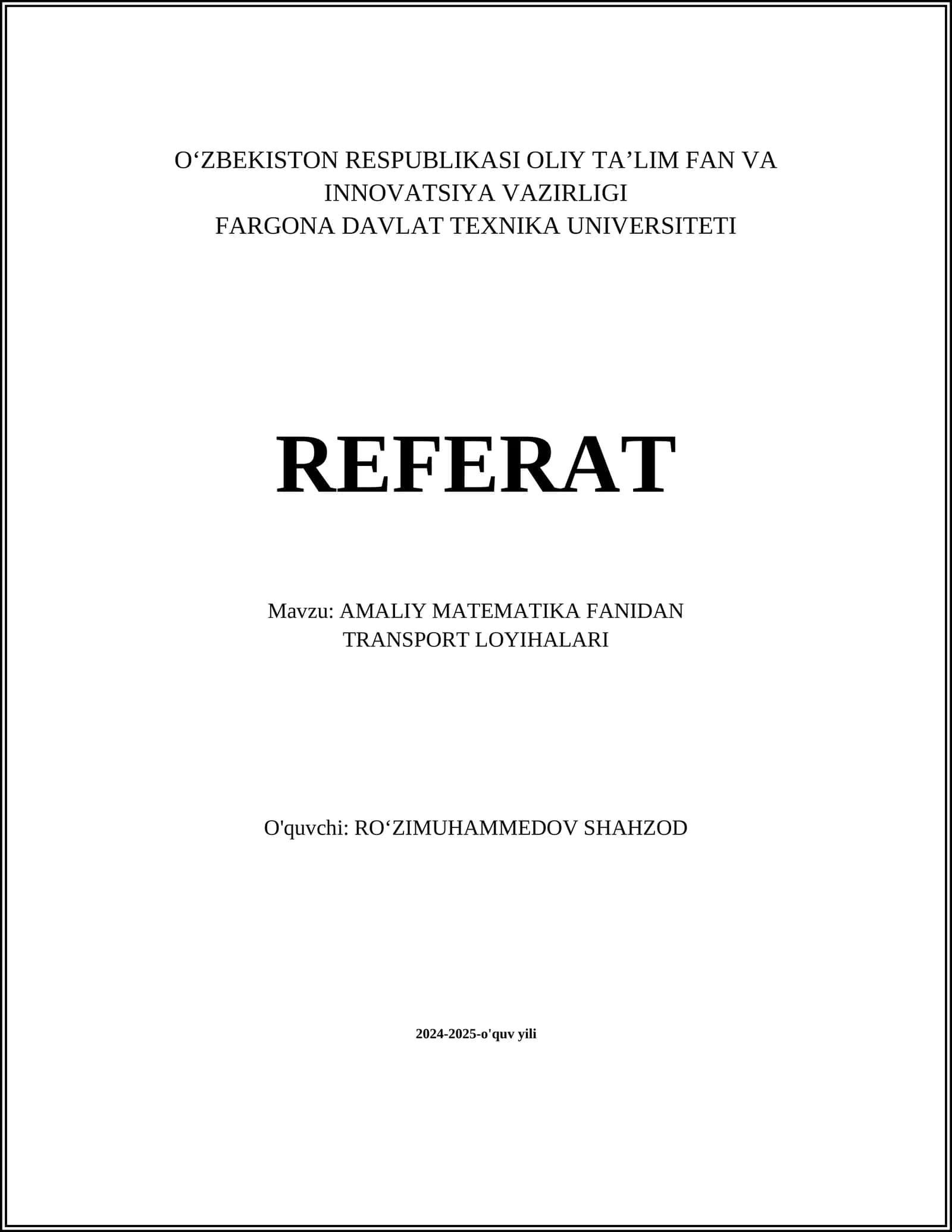 AMALIY MATEMATIKA FANIDAN TRANSPORT LOYIHALARI 1
