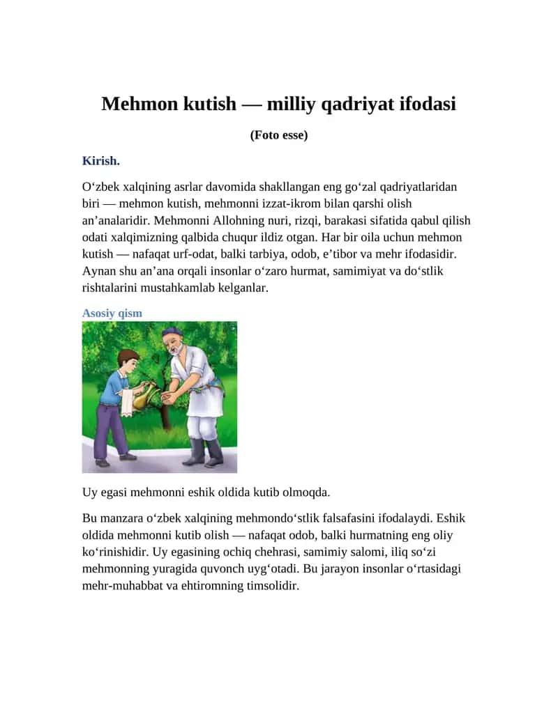 Mehmon kutish — milliy qadriyat ifodasi 1