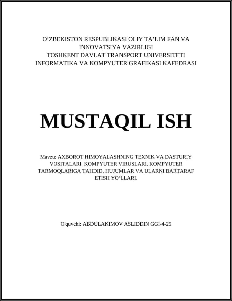 Axborot himoyalashning texnik va dasturiy vositalari 1