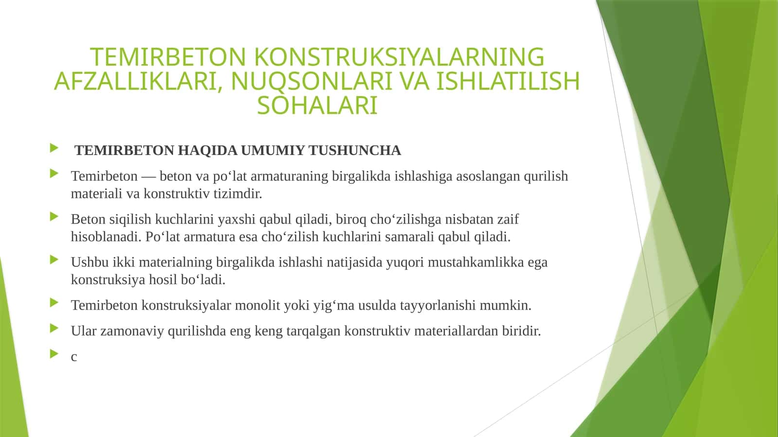 TEMIRBETON KONSTRUKSIYALARNING AFZALLIKLARI, NUQSONLARI VA ISHLATILISH SOHALARI 1