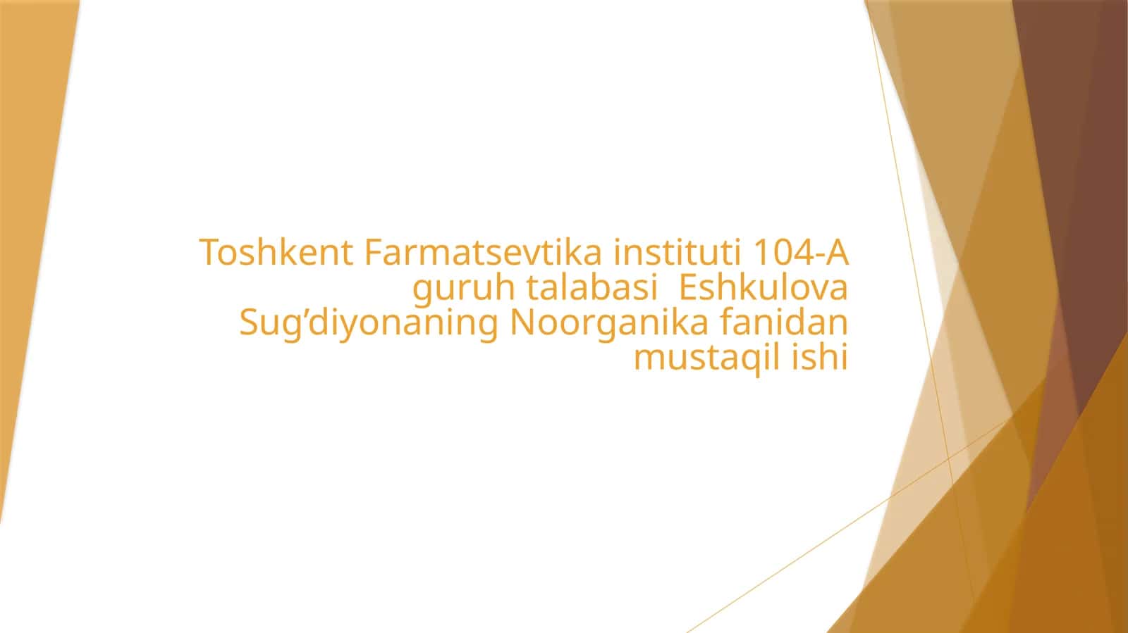 Meditsina kimyosida kompleks birikmalar ishlab chiqarish uchun laboratoriya sintezining demonstratsi 1