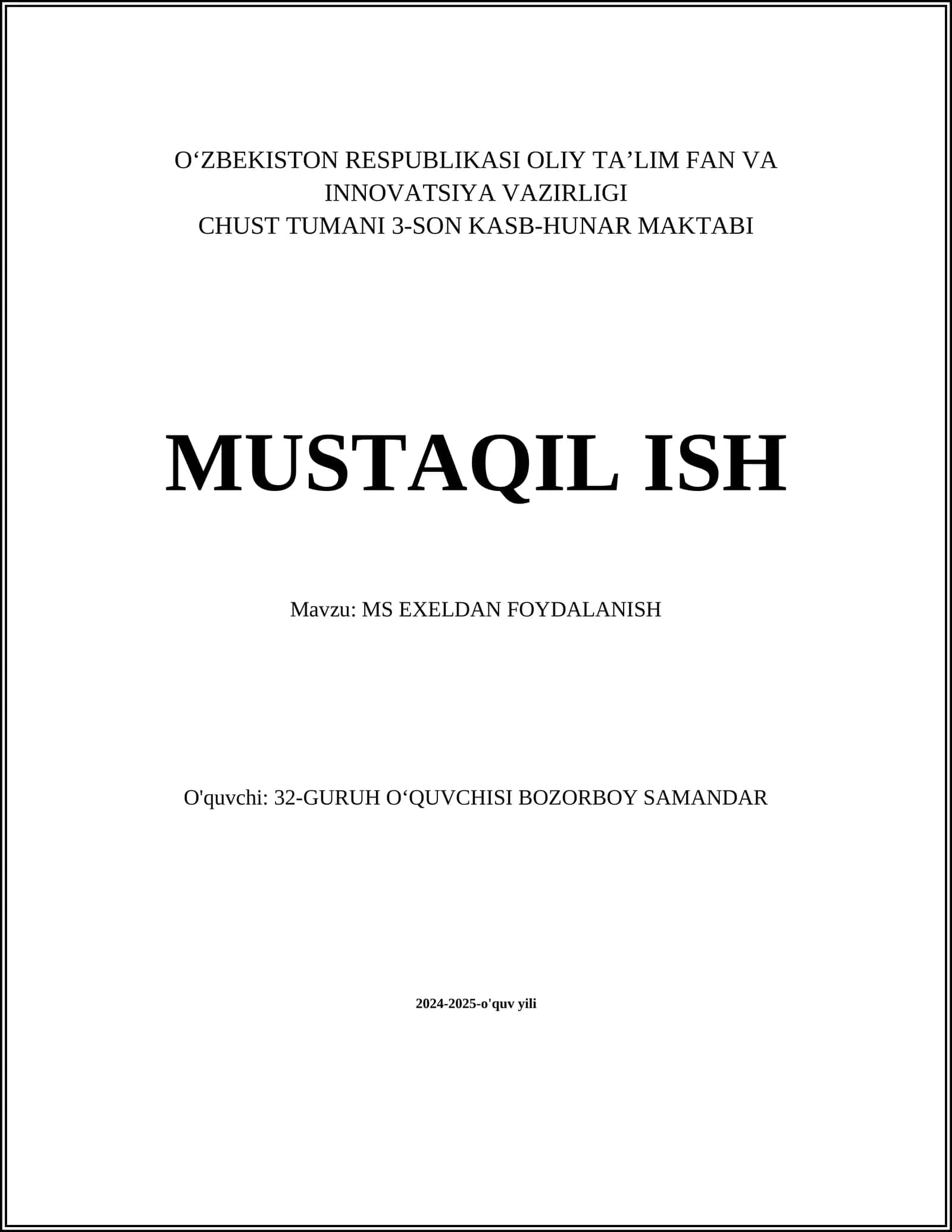 MS EXELDAN FOYDALANISH 1