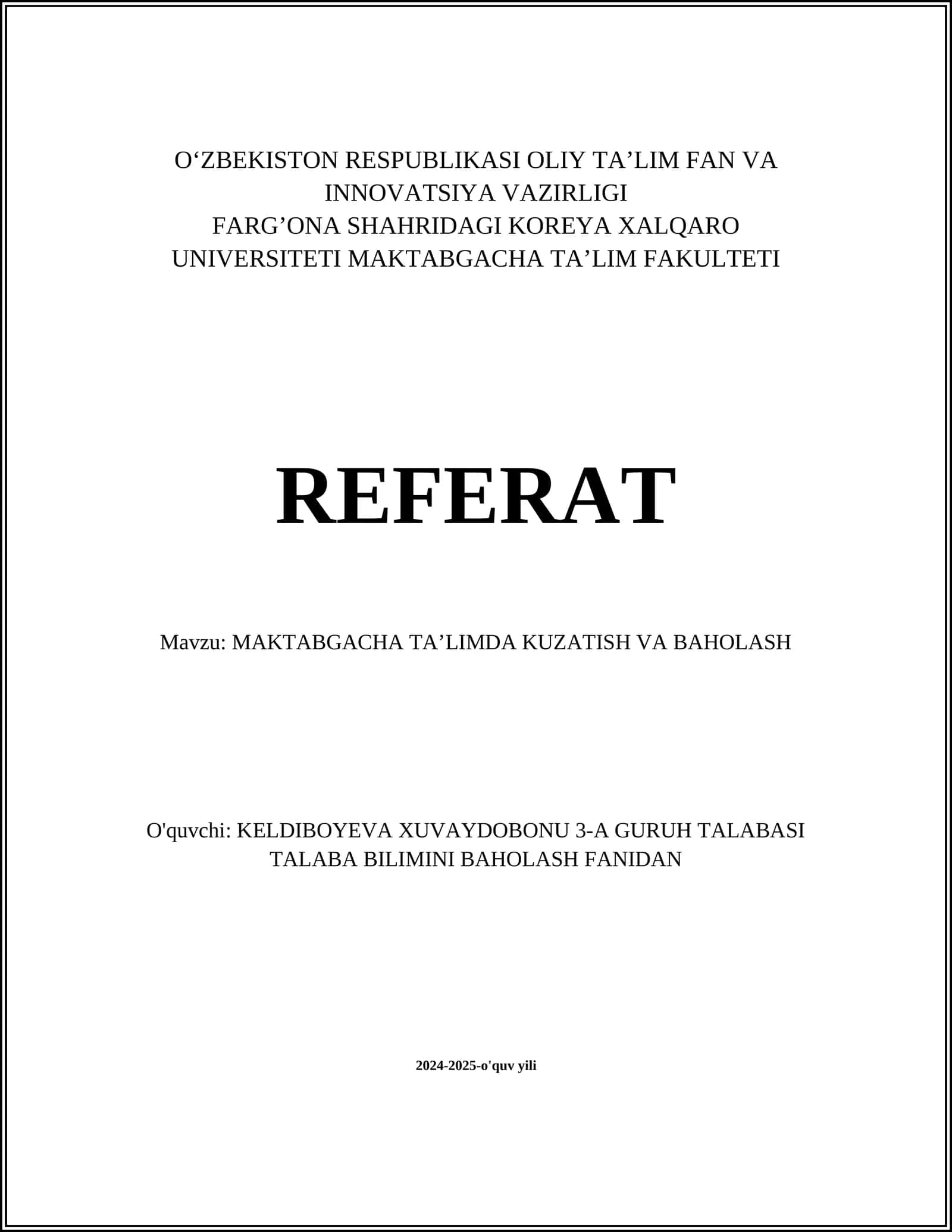 MAKTABGACHA TA'LIMDA KUZATISH VA BAHOLASH 1