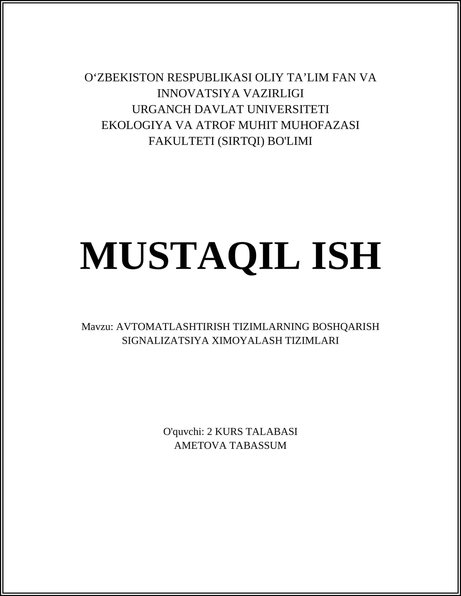 AVTOMATLASHTIRISH TIZIMLARNING BOSHQARISH SIGNALIZATSIYA XIMOYALASH TIZIMLARI 1