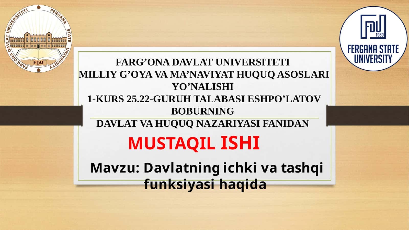 Davlatning ichki vata shqi funksiyasi haqida 1