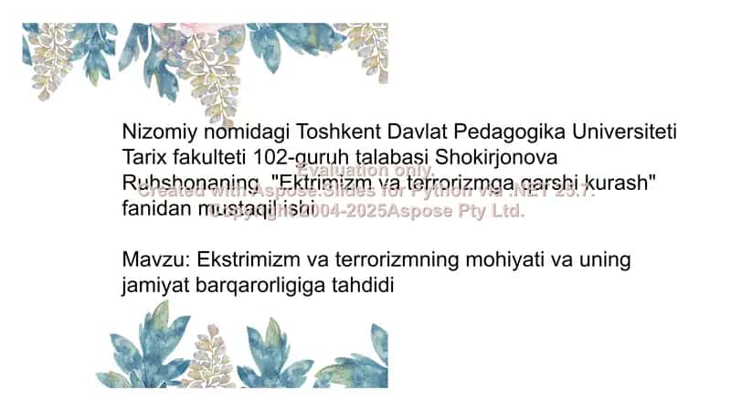 Ekstrimizm va terrorizmning mohiyati va uning jamiyat barqarorligiga tahdidi 1