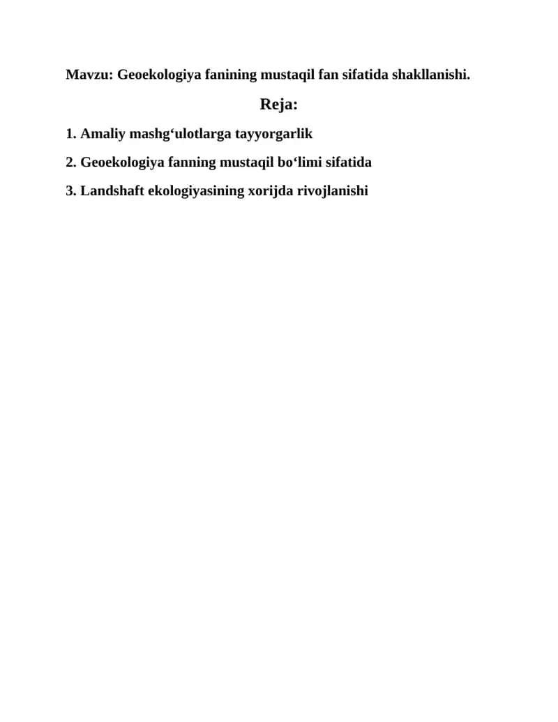 Geoekologiya. 1-mustaqil ish. 1