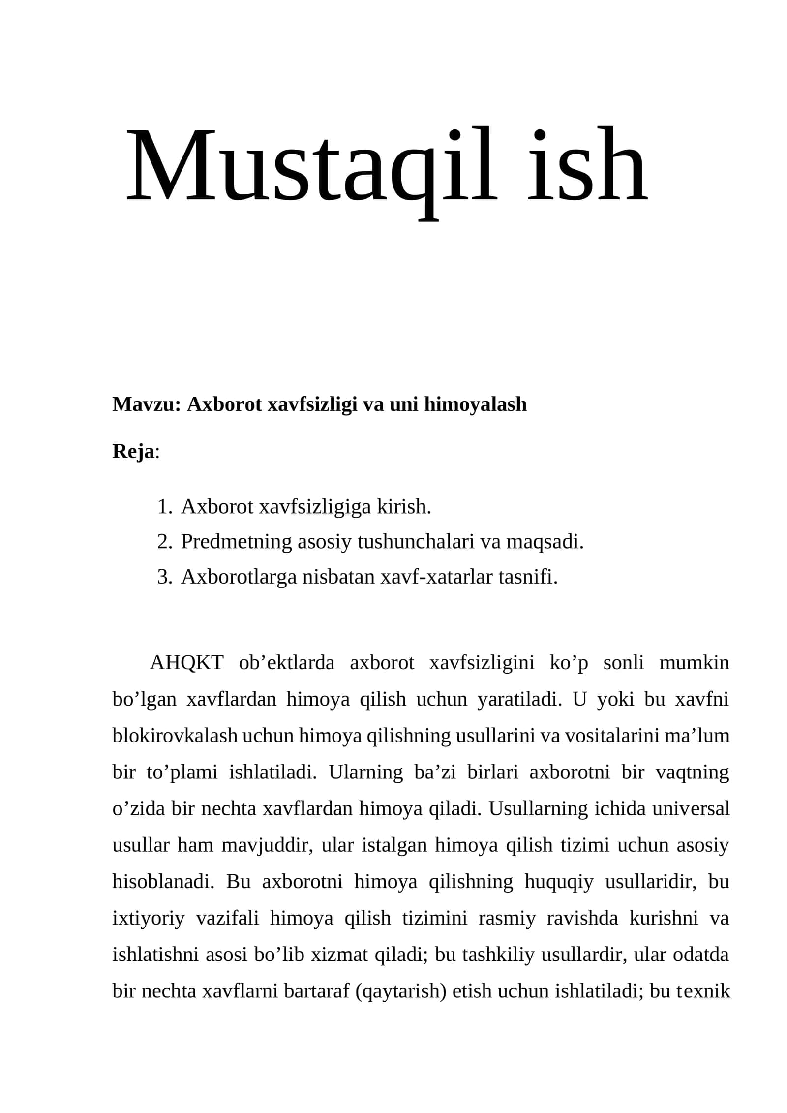 Axborot xavfsizligi va uni himoyalash 1