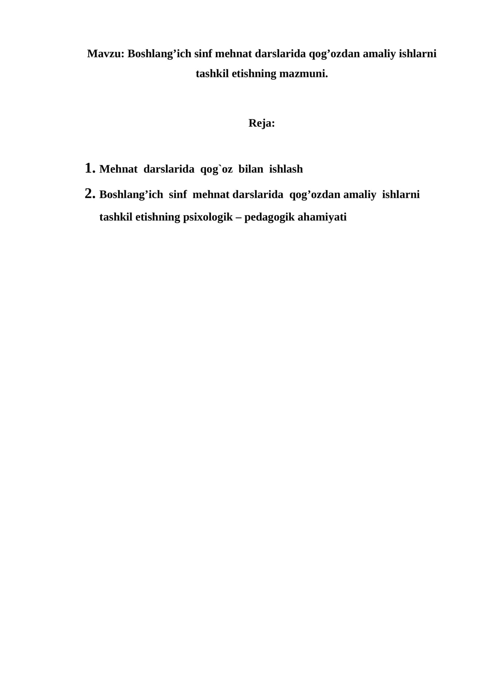 Boshlang’ich sinf mehnat darslarida qog’ozdan amaliy ishlarni tashkil etishning mazmuni 1