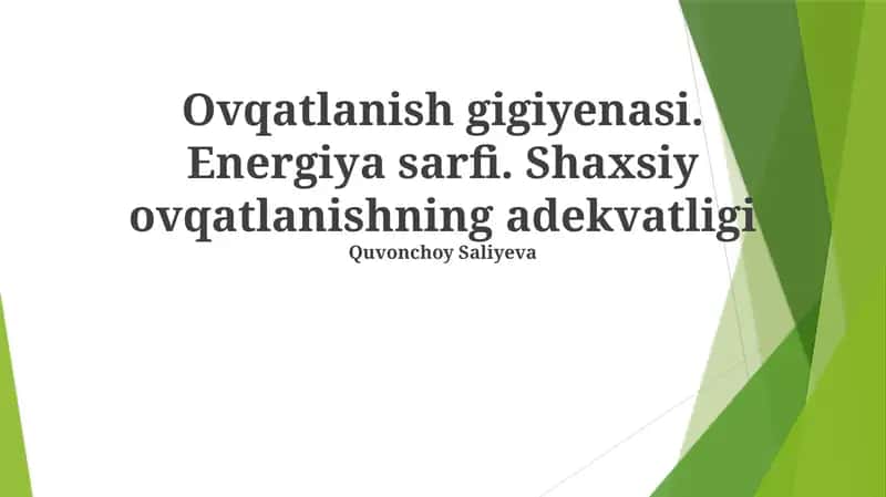 Ovqatlanish gigiyenasi 1