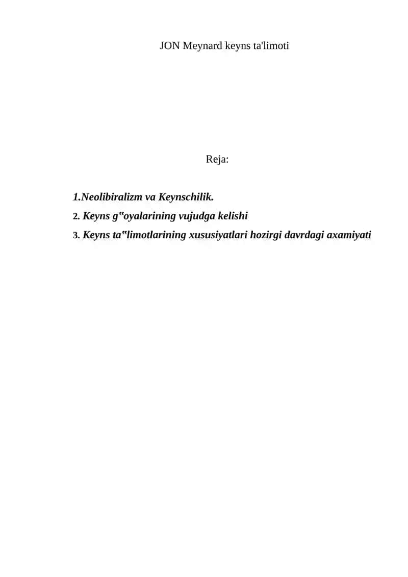 JON Meynard keyns ta'limoti