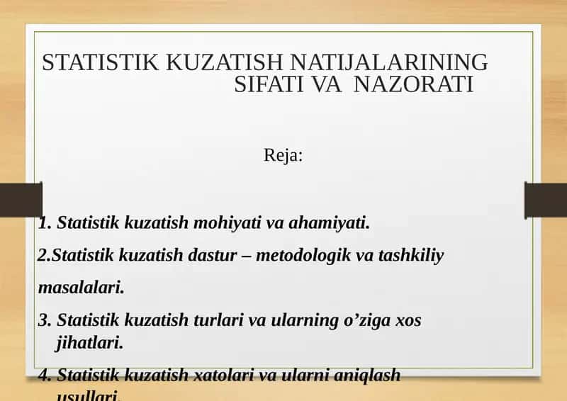 STATISTIK KUZATISH NATIJALARINING SIFATI VA NAZORATI 1
