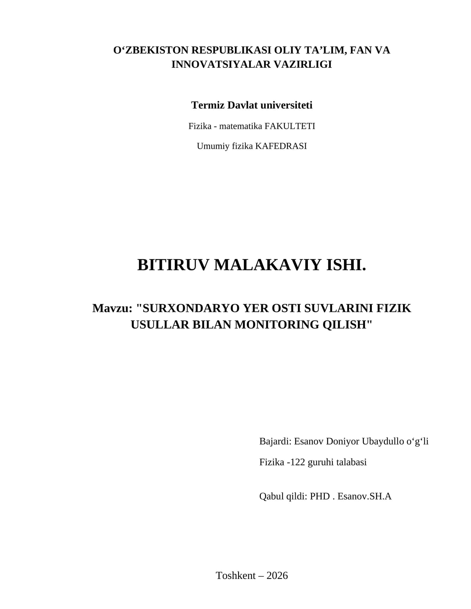 Surxondaryo yer osti suvlarini fizik usullar bilan monitoring qilish 1